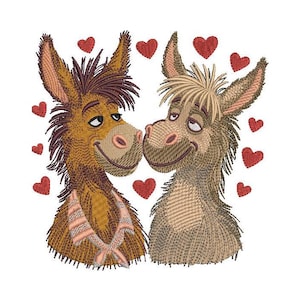 In Love Donkeys Machine Embroidery design Donkey Couple Love  Embroidery design Romantic Donkeys design Digital File 8 formats and 5 Sizes!!