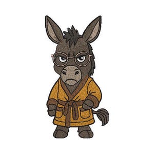 Desenho de bordado à máquina de burro rabugento: animal de desenho animado adorável (arquivo digital)