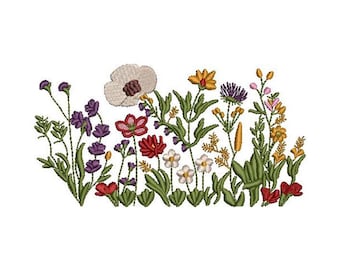 Field of Flowers Machine Embroidery Design: Blooming Floral, 8 Formats (Digital File Download)