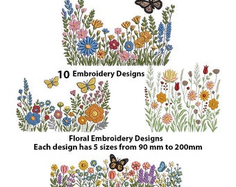Field of Flowers Machine Embroidery Design: Vintage Botanical Bundle (Digital Download