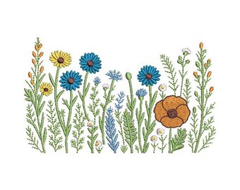 Blooming Flowers Machine Embroidery Design: Field of Flowers (5 Sizes, 8 Formats) Digital File