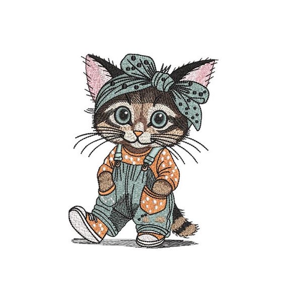 Bandana Kitten Embroidery Design: Adorable Machine Embroidery (5 Sizes, 8 Formats Digital File)