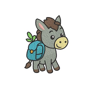 Donkey with a Backpack Embroidery pattern Embroidery Machine Embroidery  Adorable embroidered Sweet animals design Digital File 5 Sizes