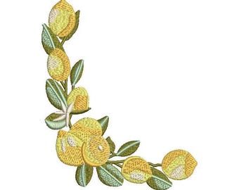 Diseño de bordado de rama de limón: Rincón de frutas de cocina (Archivo digital, 5 tamaños, 8 formatos)