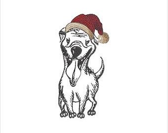 Cheer Pup Embroidery Design - Christmas Dog Sketch Machine Embroidery (Instant Download, 8 Formats, 5 Sizes)