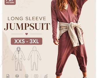 Hoodie Jumpsuit Sewing Pattern: Women's Long Sleeve Romper (PDF Digital Download)
