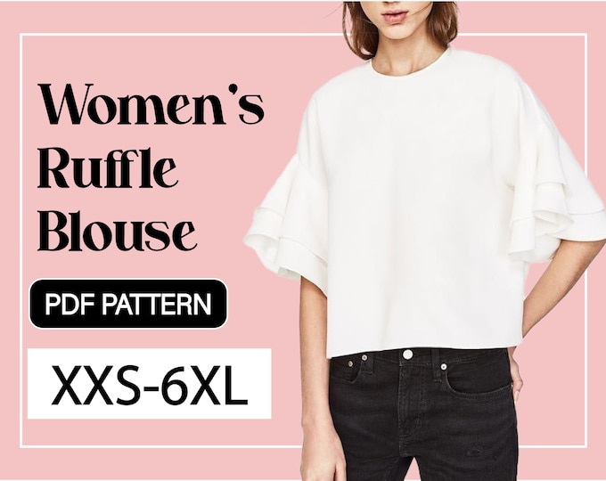 Ruffle Sleeve Top PDF Sewing Pattern Round Neck Blouse Shirt Sewing ...