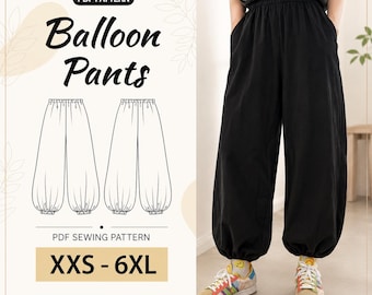 Women’s Balloon Pants Sewing Pattern PDF | Relaxed Fit Pants | XXS–6XL | A4 A0