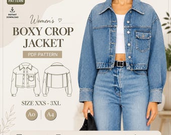 Women’s Boxy Crop Jacket | PDF Sewing Pattern | XXS–3XL | A4 / A0 / Letter | Digital Download