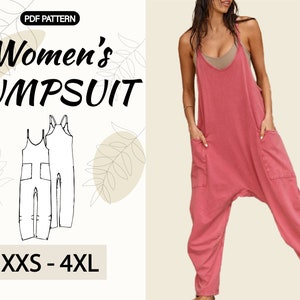 Women's Jumpsuit Pattern|Women's Romper Pattern|Hoodie Overall pattern|Relaxed fit|Loose trousers|PDF A4|Instant download|XXS-4XL