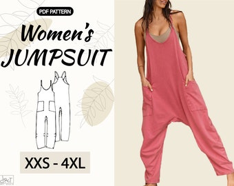 Women's Jumpsuit Pattern|Women's Romper Pattern|Hoodie Overall pattern|Relaxed fit|Loose trousers|PDF A4|Instant download|XXS-4XL