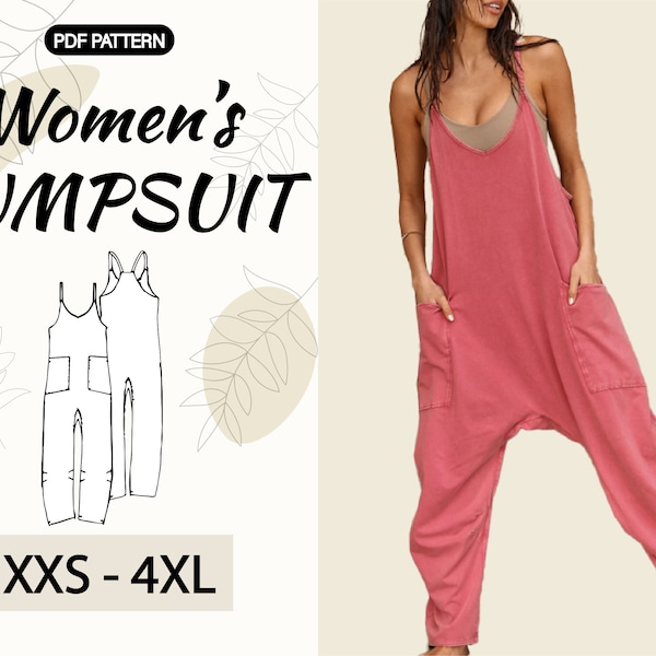 Women's Jumpsuit Pattern|Women's Romper Pattern|Hoodie Overall pattern|Relaxed fit|Loose trousers|PDF A4|Instant download|XXS-4XL