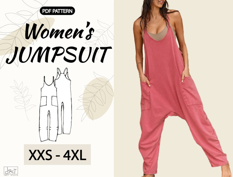 Women's Jumpsuit PatternWomen's Romper PatternHoodie Overall patternRelaxed fitLoose trousersPDF A4Instant downloadXXS-4XL image 1