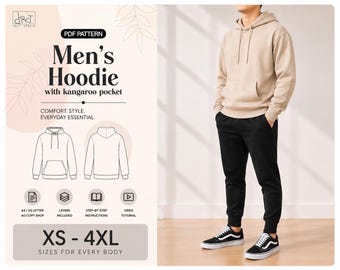 Men's Kangaroo Pocket Hoodie Sewing Pattern | XS-4XL (PDF Digital Download)