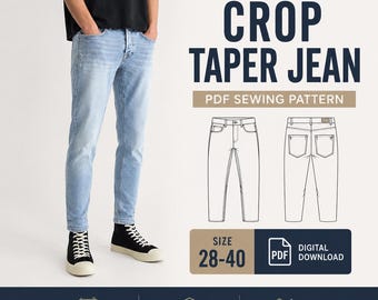 Men’s Crop Taper Jean Sewing Pattern | Size 28–40 | A4/A0 PDF Digital Download | DIY Denim Pants