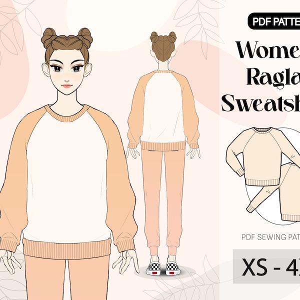 Patron sweat femme|Sweat femme tendance| Sweat femme oversize|Motif Raglan femme|Sweat pour femme|Motif PDF A4|XS-4XL