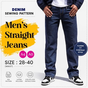 Mönster för raka herrjeans | Klassisk denim (storlekar 28–40) PDF