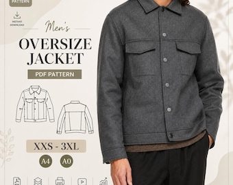 Cartamodello PDF per giacca oversize da uomo / XXS–3XL / A4 / A0 / Letter / Download digitale