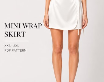 Women's Mini Wrap Skirt PDF Sewing Pattern | High Waist Mini Skirt | XXS-3XL | A4 A0 US Letter | Digital Download