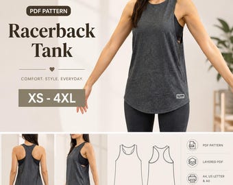 Women’s Racerback Tank | PDF Sewing Pattern | XS–4XL | A4 / A0 / Letter | Digital Download