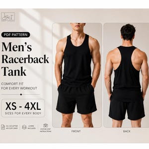 Men's Racerback Tank Sewing Pattern | Athletic Fit (XS-4XL) (Digital Download A4/A0/US Letter)