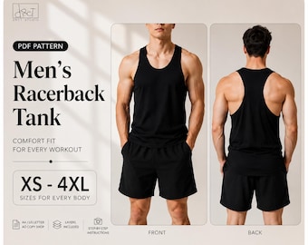 Men's Racerback Tank Sewing Pattern | Athletic Fit (XS-4XL) (Digital Download A4/A0/US Letter)