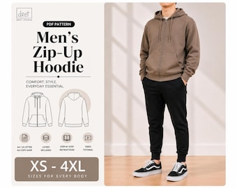 Men’s Hoodie Sewing Pattern | XS–4XL | Kangaroo Pocket | A4/A0 PDF Digital Download