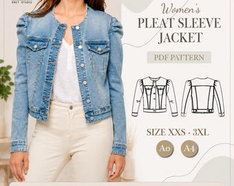 Women's Puff Sleeve Denim Jacket PDF Sewing Pattern | Cropped Jean Jacket | XXS-3XL | A4 A0 US Letter | Layered Pdf | Digital Download