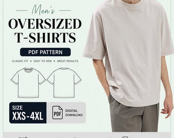 Men’s Oversized T-Shirt | PDF Sewing Pattern | XXS–4XL | A4 / A0 / Letter | Digital Download