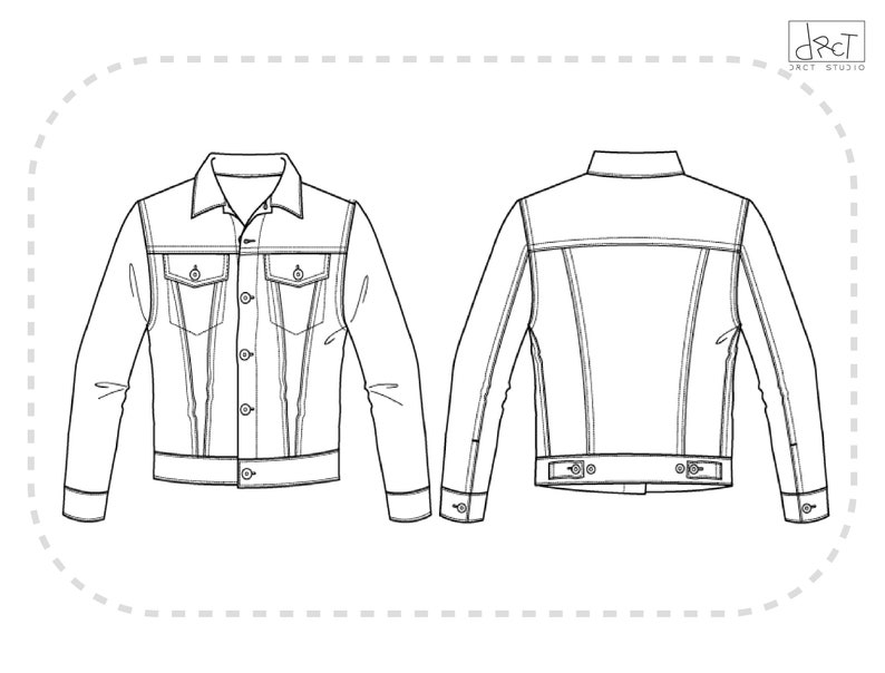 XXS-5XL Men's Basic Denim Jacket Sewing Pattern Digital PDF A4, A0 image 2