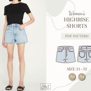 A4, A0 | Women&#39;s Highrise Shorts Sewing Pattern | 24 - 32 | Digital PDF