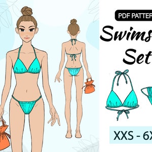 A4, A0 | Women&#39;s Swimsuit Set Sewing Pattern | XXS - 6XL | Digital PDF