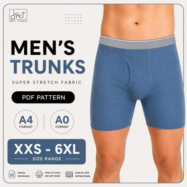Men’s Trunk Underwear PDF Sewing Pattern | Boxer Briefs | XXS–6XL | A4, US Letter & A0