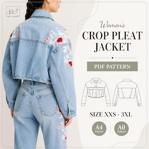 Women’s Crop Pleat Denim Jacket Sewing Pattern | A4 / A0 | XXS–3XL | PDF Digital Download