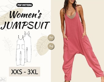 A4, A0 | Women&#39;s Jumpsuit Sewing Pattern | XXS-3XL | Women&#39;s Romper Pattern | Overall pattern | Relaxed fit | Loose trousers | Digital PDF