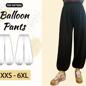 Balloon Pants Pattern|Baggy pants pattern|Boho pants pattern|Harem Pants pattern|Cosplay pants pattern|Elastic pants pattern|PDF A4|XXS-6XL