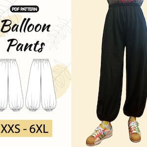 Balloon Pants Pattern|Baggy pants pattern|Boho pants pattern|Harem Pants pattern|Cosplay pants pattern|Elastic pants pattern|PDF A4|XXS-6XL