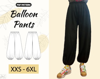 Ballonhose Schnittmuster|Baggy Hose Schnittmuster|Boho Hose Schnittmuster|Haremshose Schnittmuster|Cosplay Hose Schnittmuster|Elastische Hose Schnittmuster|PDF A4|XXS-6XL