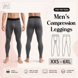 Men's Compression Leggings Sewing Pattern, Athletic Tights PDF (XXS-6XL)