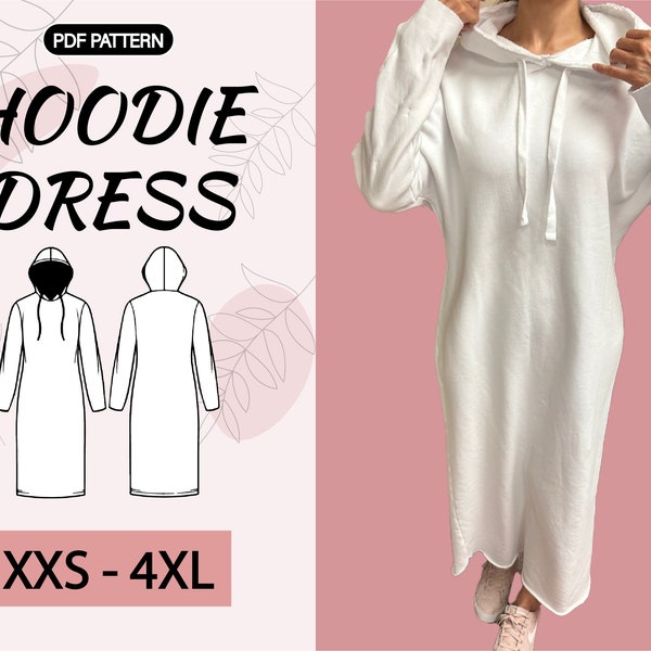 Long Hoodie Dress Pattern |Maxi Dress|Women Hoodie pattern|Oversized pattern|Sweatshirt dress pattern|PDF A4|Instant download|XXS-4XL