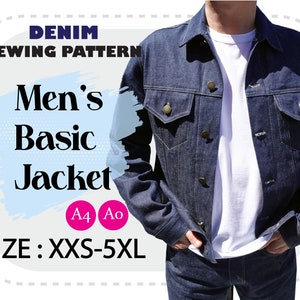 XXS-5XL Men's Basic Denim Jacket Sewing Pattern Digital PDF A4, A0 image 1