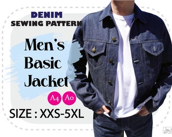 XXS-5XL|  Men's Basic Denim Jacket Sewing Pattern | Digital PDF | A4, A0