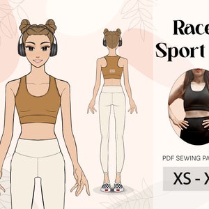 A4, A0 |  Women&#39;s Racer Bra Sewing Pattern | XS - XL | Digital PDF
