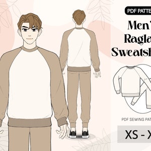 A4, A0 | Men's Sweatshirt Raglan Sleeve Sewing Pattern | XS-XL | Oversize sweatshirt |Raglan pattern | Crewneck sweatshirt | Digital PDF