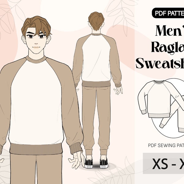 Mens sweatshirt Pattern|Raglan Sweatshirt pattern|Oversize sweatshirt |Raglan pattern|Crewneck sweatshirt pattern|PDF A4 pattern|XS-XL