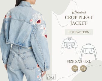 Women’s Crop Pleat Denim Jacket Sewing Pattern | A4 / A0 | XXS–3XL | PDF Digital Download