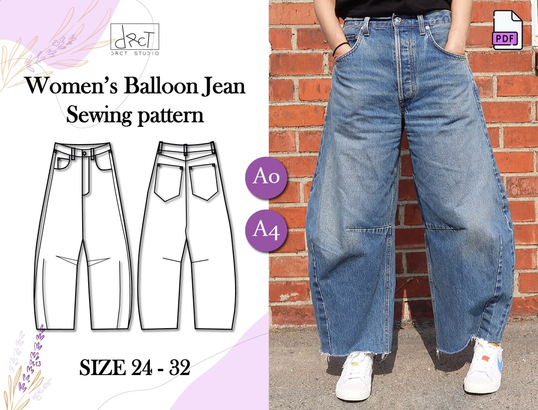 A4, A0 | Women's Balloon Jeans Sewing Pattern | 24 - 32