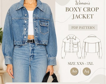 Women’s Boxy Crop Jacket | PDF Sewing Pattern | XXS–3XL | A4 / A0 / Letter | Digital Download