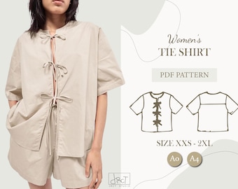 Women’s Tie Shirt | PDF Sewing Pattern | XXS–2XL | A4 / A0 | Digital Download