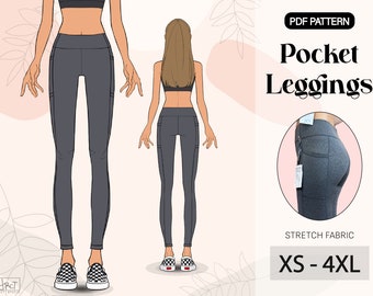 Pocket Leggings Sewing Pattern | XS-4XL, Activewear (A4/A0 PDF Download)